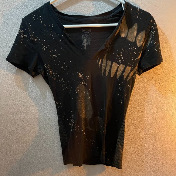 grunge acid wash vneck Black T-Shirt - Picture 1 of 3